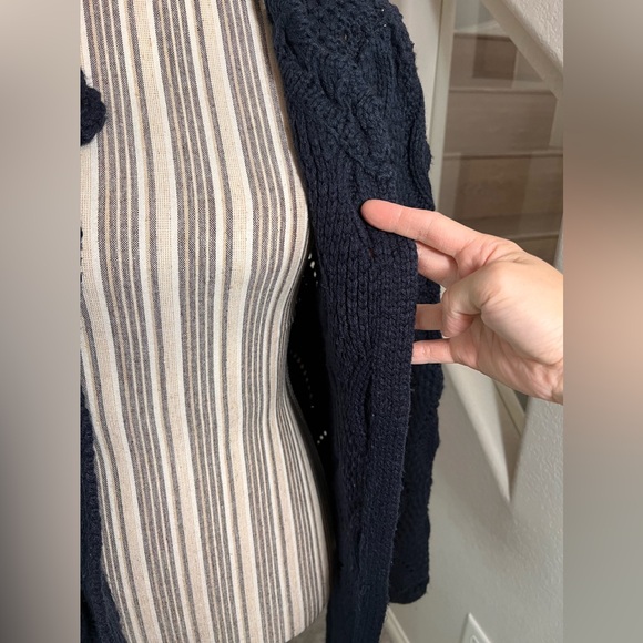 Matata Enjoy Change Navy Blue Crochet Knitted Long Open Cardigan Fits S-M - Picture 7 of 10
